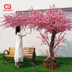 Cây Hoa Đào Giả Tán Nghiêng Cao 1m8 Decor Phòng Khách Cạnh TV Đón Tết Năm Mới