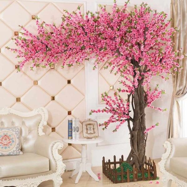 Cây Hoa Đào Giả Tán Nghiêng Cao 1m8 Decor Phòng Khách Cạnh TV Đón Tết Năm Mới