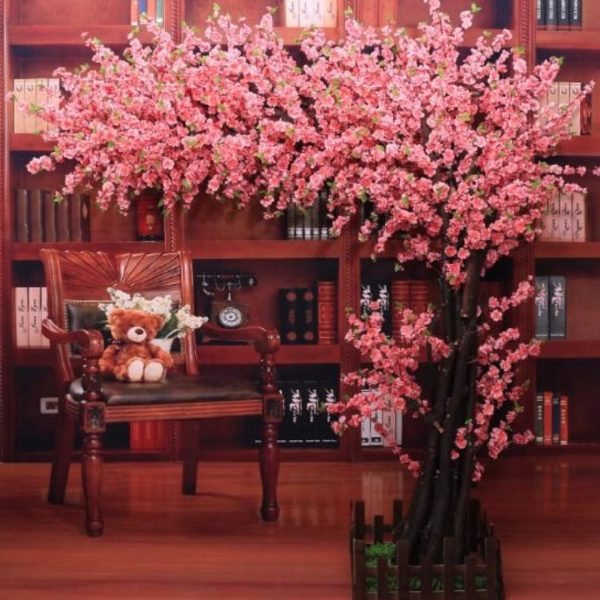 Cây Hoa Đào Giả Tán Nghiêng Cao 1m8 Decor Phòng Khách Cạnh TV Đón Tết Năm Mới