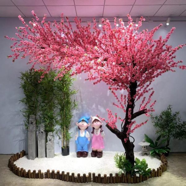 Cây Hoa Đào Giả Tán Nghiêng Cao 1m8 Decor Phòng Khách Cạnh TV Đón Tết Năm Mới