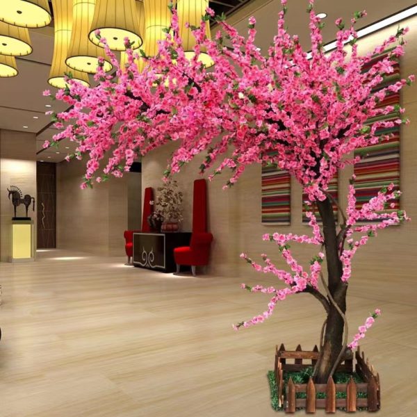 Cây Hoa Đào Giả Tán Nghiêng Cao 1m8 Decor Phòng Khách Cạnh TV Đón Tết Năm Mới