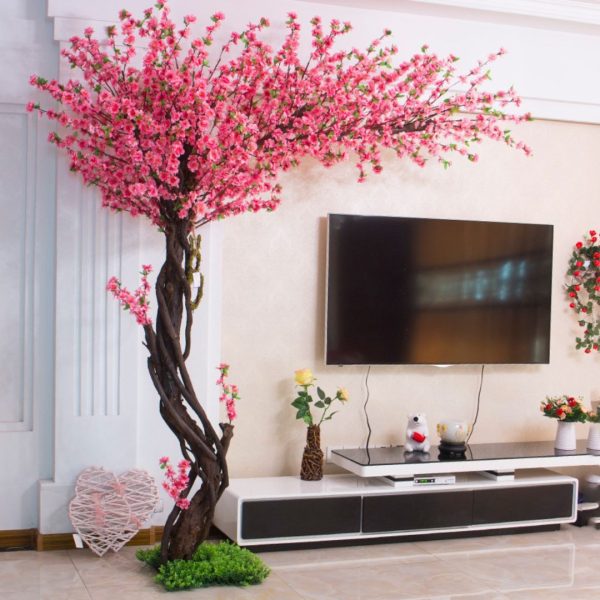 Cây Hoa Đào Giả Tán Nghiêng Cao 1m8 Decor Phòng Khách Cạnh TV Đón Tết Năm Mới