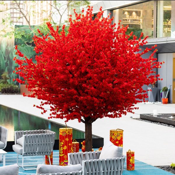 Cây Hoa Đào Màu Đỏ Nhân Tạo Rực Rỡ Đón Xuân, May Mắn Tài Lộc Decor Sảnh Khách Sạn, Nhà Hàng