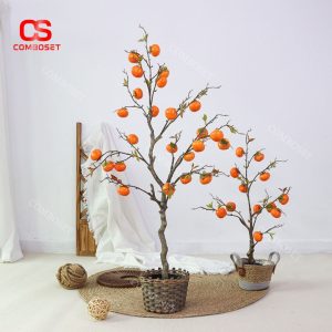 Cây Quả Hồng Giả Trái To Màu Cam Tự Nhiên Trang Trí Ngày Tết, Bàn Làm Việc