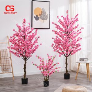 Chậu Hoa Anh Đào Nhân Tạo, Hoa Lụa Satin Mềm Mịn Trang Trí Cảnh Quan, Sự Kiện Ngày Tết
