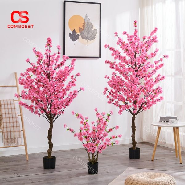 Chậu Hoa Anh Đào Nhân Tạo, Hoa Lụa Satin Mềm Mịn Trang Trí Cảnh Quan, Sự Kiện Ngày Tết