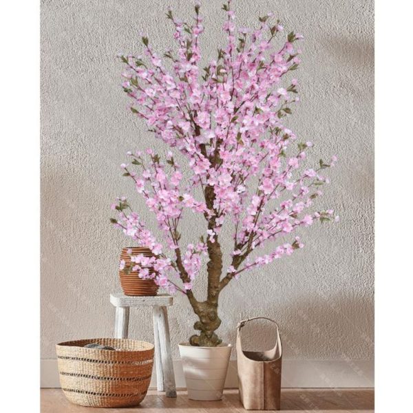 Chậu Hoa Anh Đào Nhân Tạo, Hoa Lụa Satin Mềm Mịn Trang Trí Cảnh Quan, Sự Kiện Ngày Tết