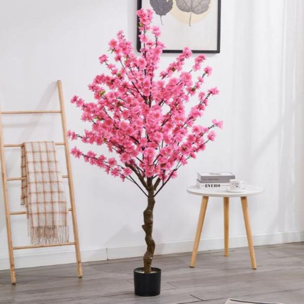 Chậu Hoa Anh Đào Nhân Tạo, Hoa Lụa Satin Mềm Mịn Trang Trí Cảnh Quan, Sự Kiện Ngày Tết