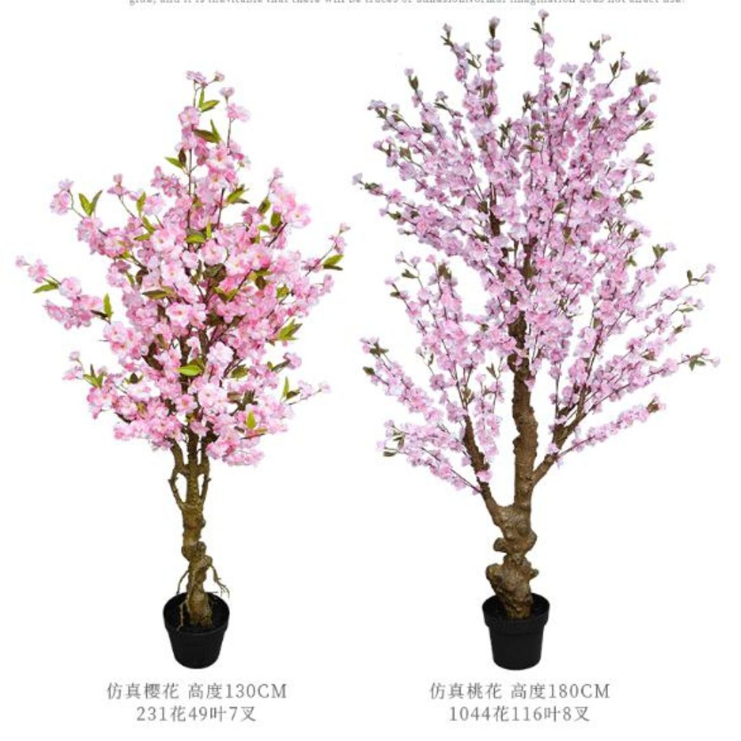Chậu Hoa Anh Đào Nhân Tạo, Hoa Lụa Satin Mềm Mịn Trang Trí Cảnh Quan, Sự Kiện Ngày Tết