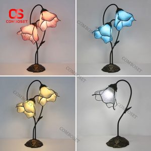 Đèn Bàn 2 Bông Hoa Thuỷ Tinh Nhiều Màu Uốn Lượn Nghệ Thuật Trang Trí Phòng Ngủ