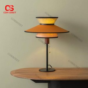 Đèn Bàn 3 Lớp Vải 3 Màu Đặc Sắc Phong Cách Trung Cổ, Dây Công Tắc Kéo Tiện Lợi