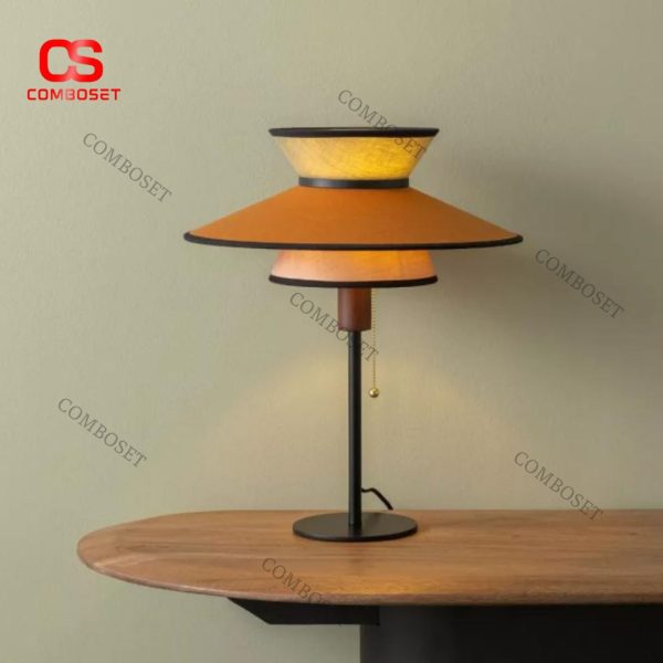 Đèn Bàn 3 Lớp Vải 3 Màu Đặc Sắc Phong Cách Trung Cổ, Dây Công Tắc Kéo Tiện Lợi