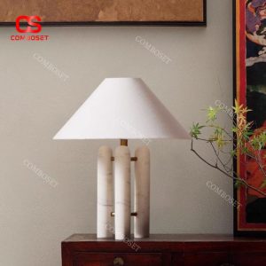 Đèn Bàn 3 Trục Đá Cẩm Thạch Tự Nhiên Màu Trắng Trang Lịch Sáng Tạo Phòng Khách