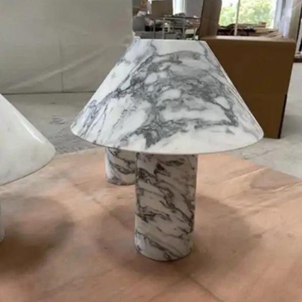Đèn Bàn Cây Nấm Đá Cẩm Thạch Tự Nhiên Vân Trắng Đen Phong Cách Trung Cổ