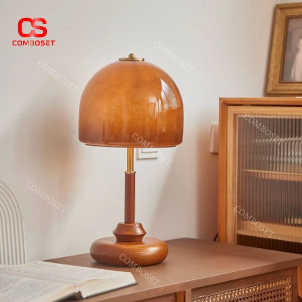 Đèn Bàn Chao Thuỷ Tinh Hoàng Hôn, Đế Gỗ Cổ Điển Phong Cách Trung Hoa Phòng Ngủ