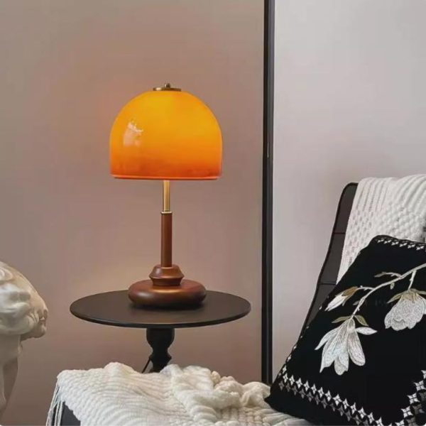 Đèn Bàn Chao Thuỷ Tinh Hoàng Hôn, Đế Gỗ Cổ Điển Phong Cách Trung Hoa Phòng Ngủ