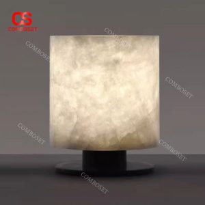 Đèn Bàn Đá Cẩm Thạch Trụ Tròn Cao Cấp Tối Giản Phong Cách Wabi Sabi Phòng Ngủ