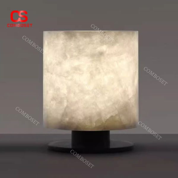 Đèn Bàn Đá Cẩm Thạch Trụ Tròn Cao Cấp Tối Giản Phong Cách Wabi Sabi Phòng Ngủ