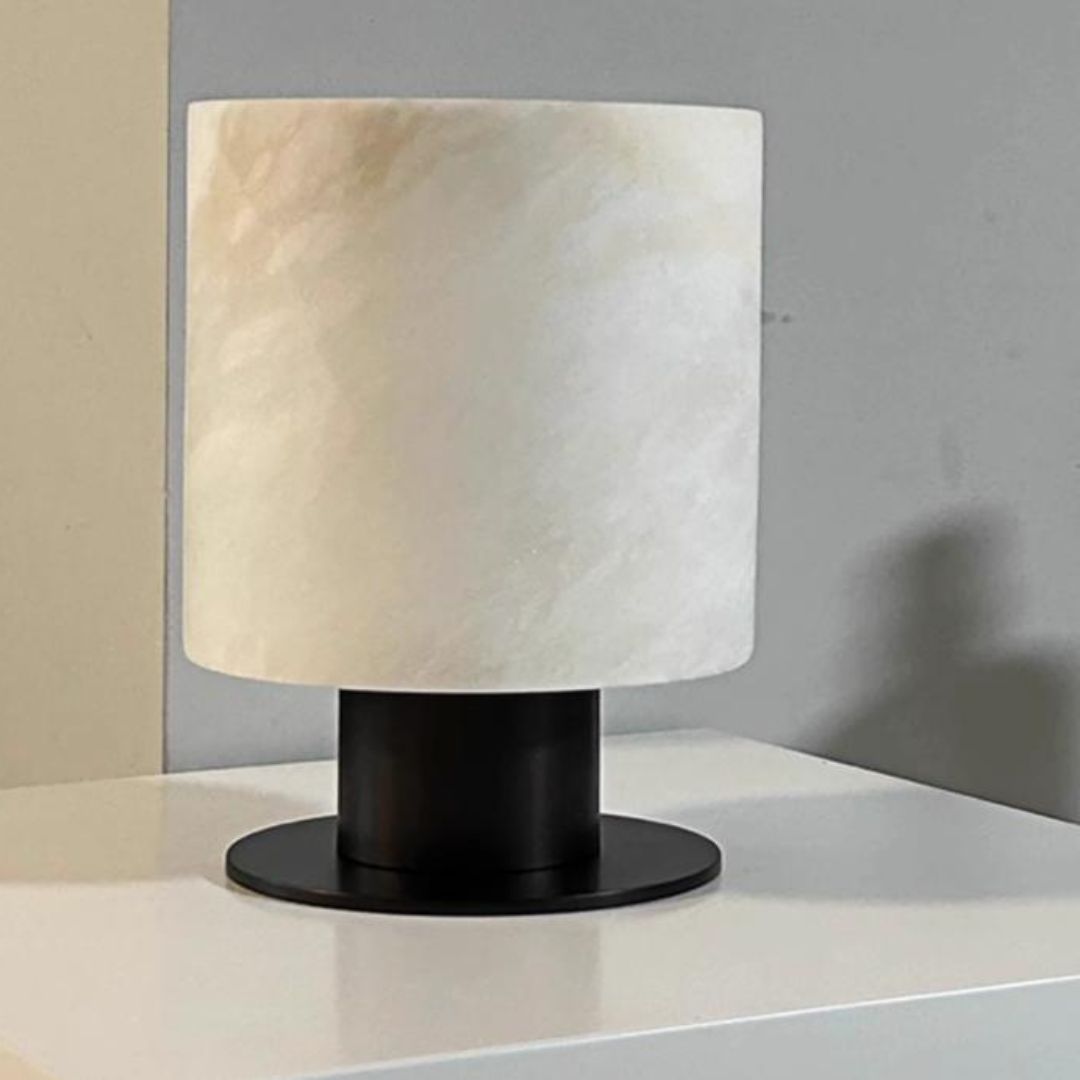 Đèn Bàn Đá Cẩm Thạch Trụ Tròn Cao Cấp Tối Giản Phong Cách Wabi Sabi Phòng Ngủ