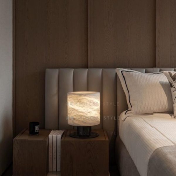 Đèn Bàn Đá Cẩm Thạch Trụ Tròn Cao Cấp Tối Giản Phong Cách Wabi Sabi Phòng Ngủ