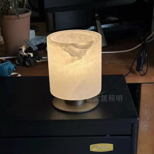 Đèn Bàn Đá Cẩm Thạch Trụ Tròn Cao Cấp Tối Giản Phong Cách Wabi Sabi Phòng Ngủ