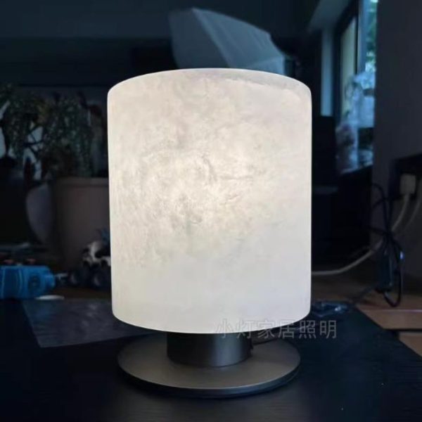 Đèn Bàn Đá Cẩm Thạch Trụ Tròn Cao Cấp Tối Giản Phong Cách Wabi Sabi Phòng Ngủ