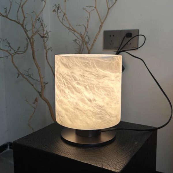 Đèn Bàn Đá Cẩm Thạch Trụ Tròn Cao Cấp Tối Giản Phong Cách Wabi Sabi Phòng Ngủ