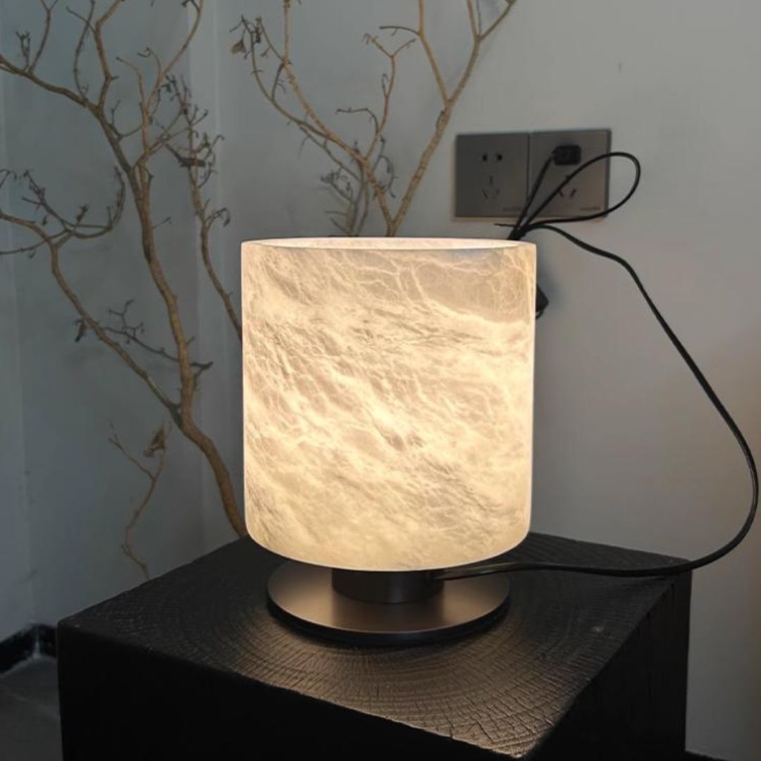 Đèn Bàn Đá Cẩm Thạch Trụ Tròn Cao Cấp Tối Giản Phong Cách Wabi Sabi Phòng Ngủ