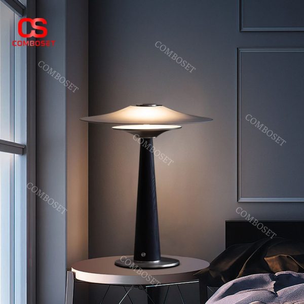 Đèn Bàn Gỗ Gam Màu Đen Huyền Bí Thiết Kế Tối Giản 3 Chế Độ Sáng Công Tắc Cảm Ứng