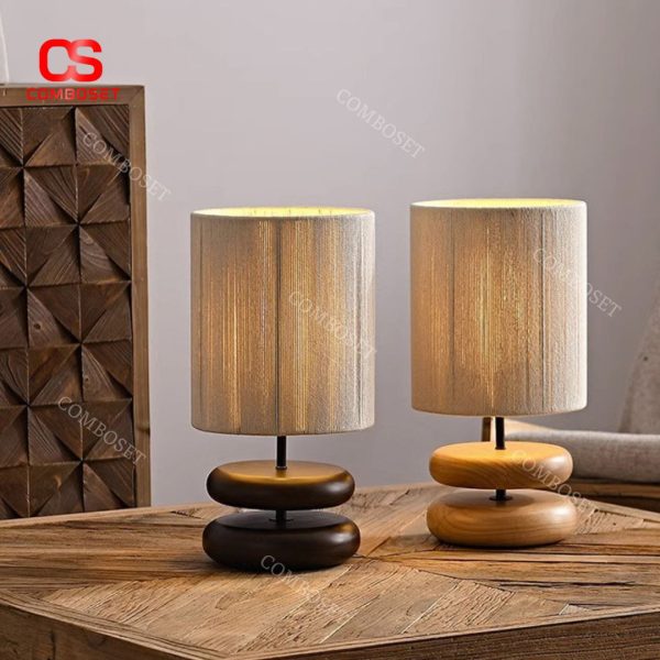 Đèn Bàn Gỗ Tròn Dẹt Cổ Điển Retro Trang Trí Phòng Khách, Bàn Làm Việc, Phòng Trà Cổ Xưa
