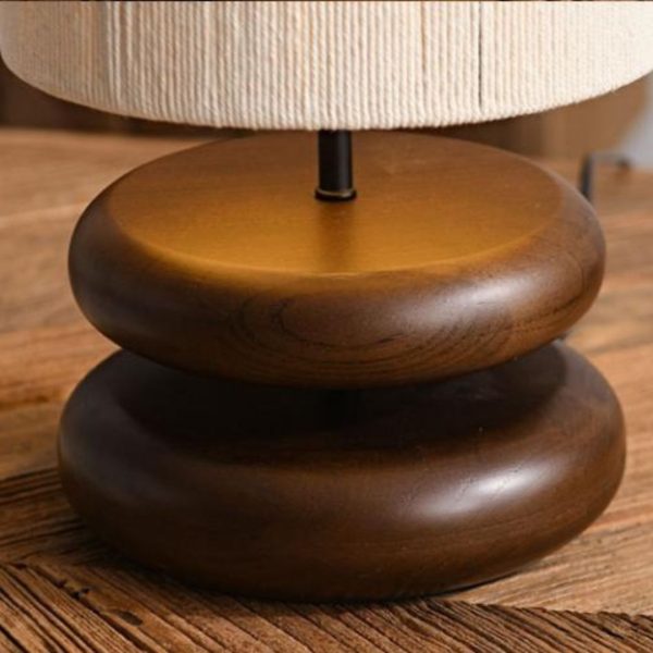 Đèn Bàn Gỗ Tròn Dẹt Cổ Điển Retro Trang Trí Phòng Khách, Bàn Làm Việc, Phòng Trà Cổ Xưa