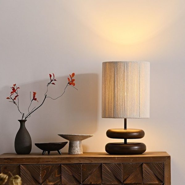 Đèn Bàn Gỗ Tròn Dẹt Cổ Điển Retro Trang Trí Phòng Khách, Bàn Làm Việc, Phòng Trà Cổ Xưa