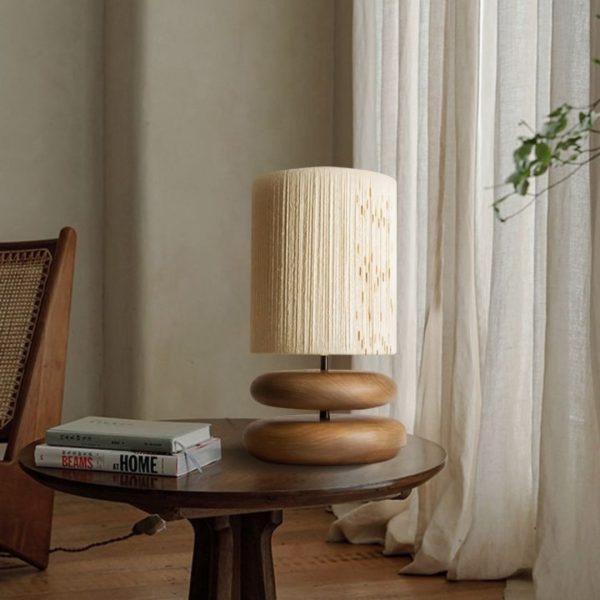 Đèn Bàn Gỗ Tròn Dẹt Cổ Điển Retro Trang Trí Phòng Khách, Bàn Làm Việc, Phòng Trà Cổ Xưa