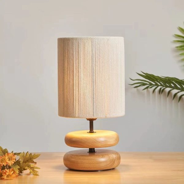 Đèn Bàn Gỗ Tròn Dẹt Cổ Điển Retro Trang Trí Phòng Khách, Bàn Làm Việc, Phòng Trà Cổ Xưa