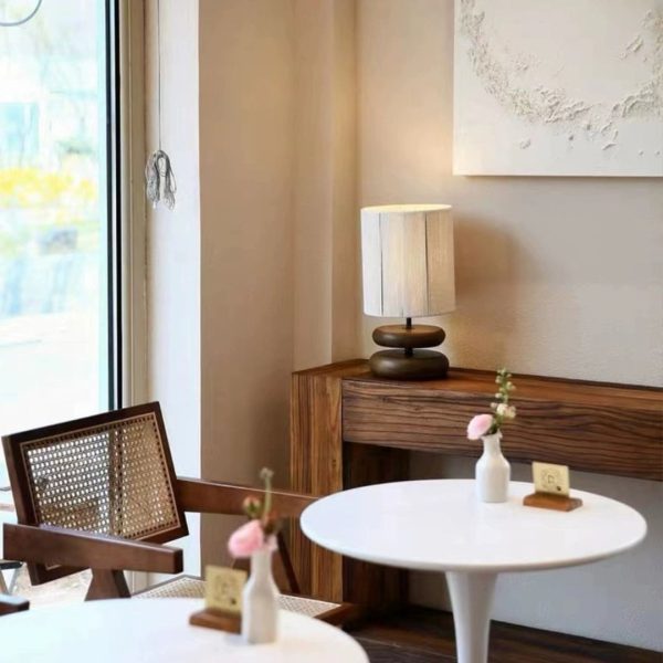 Đèn Bàn Gỗ Tròn Dẹt Cổ Điển Retro Trang Trí Phòng Khách, Bàn Làm Việc, Phòng Trà Cổ Xưa