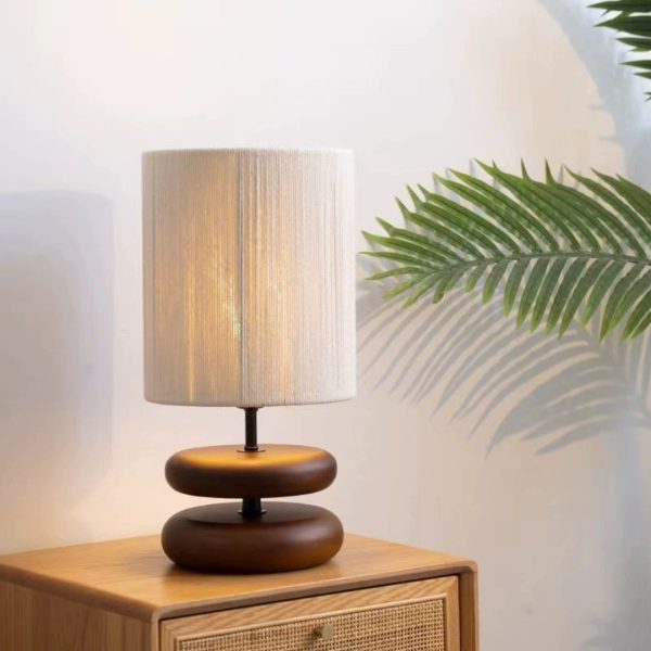 Đèn Bàn Gỗ Tròn Dẹt Cổ Điển Retro Trang Trí Phòng Khách, Bàn Làm Việc, Phòng Trà Cổ Xưa