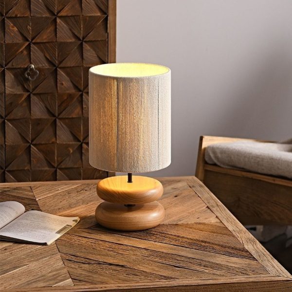 Đèn Bàn Gỗ Tròn Dẹt Cổ Điển Retro Trang Trí Phòng Khách, Bàn Làm Việc, Phòng Trà Cổ Xưa