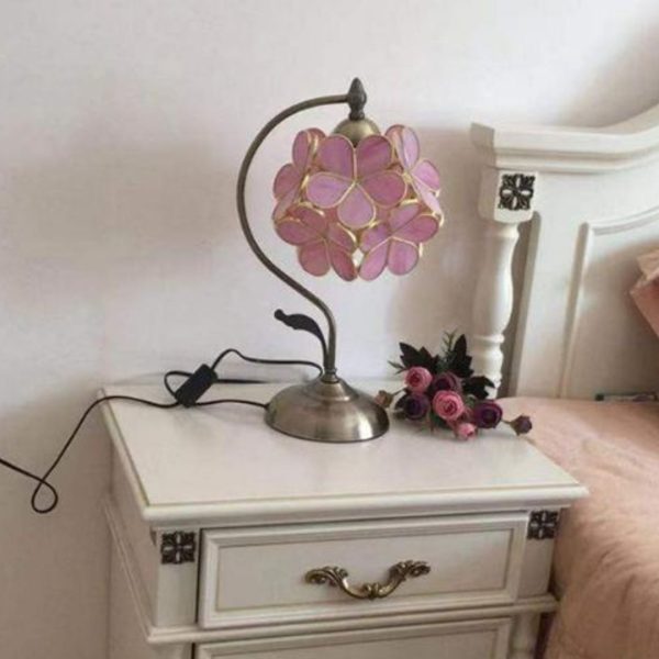 Đèn Bàn Hoa 5 Cánh Màu Xanh Hồng Phong Cách Cổ Điển Pháp Decor Bàn Làm Việc, Phòng Ngủ