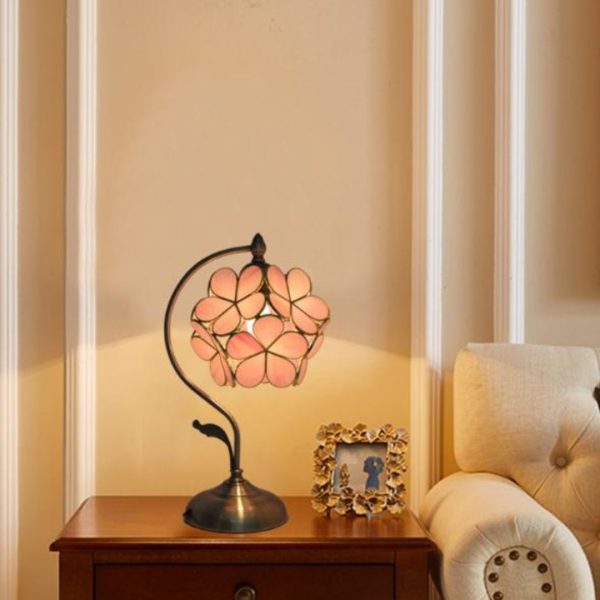 Đèn Bàn Hoa 5 Cánh Màu Xanh Hồng Phong Cách Cổ Điển Pháp Decor Bàn Làm Việc, Phòng Ngủ
