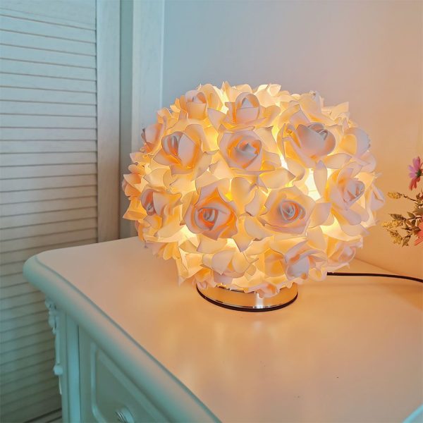 Đèn Bàn Hoa Hồng Tròn Phát Sáng Trang Trí Tiệc Cưới, Phòng Ngủ Lãng Mạn
