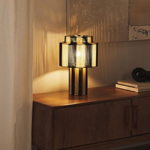 Đèn Bàn Sọc Trắng Đen Dây Thừng Tự Nhiên Phong Cách Wabi Sabi Phòng Khách Tối Giản