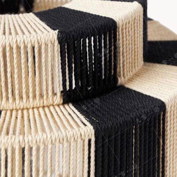 Đèn Bàn Sọc Trắng Đen Dây Thừng Tự Nhiên Phong Cách Wabi Sabi Phòng Khách Tối Giản