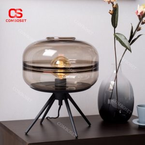 Đèn Bàn Thuỷ Tinh 4 Chân Đồng Chắc Chắn Decor Phòng Khách, Đọc Sách Thư Giãn
