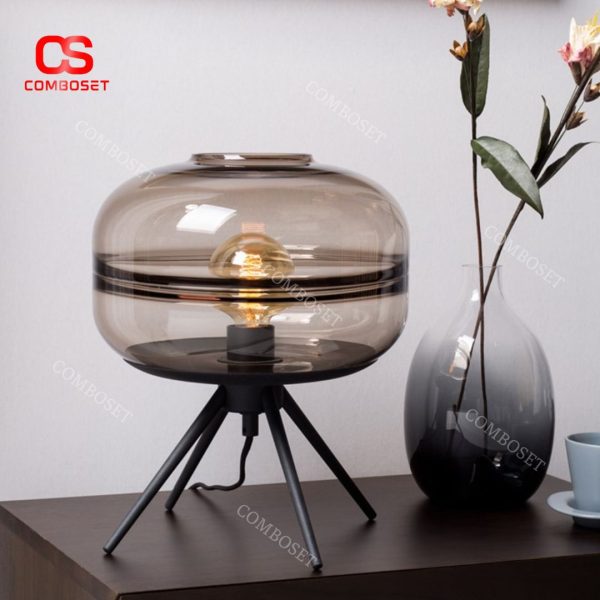 Đèn Bàn Thuỷ Tinh 4 Chân Đồng Chắc Chắn Decor Phòng Khách, Đọc Sách Thư Giãn