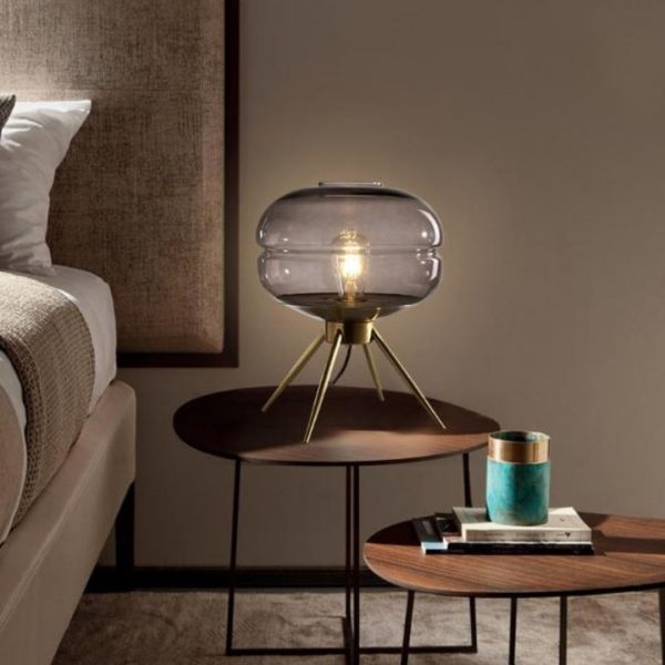 Đèn Bàn Thuỷ Tinh 4 Chân Đồng Chắc Chắn Decor Phòng Khách, Đọc Sách Thư Giãn