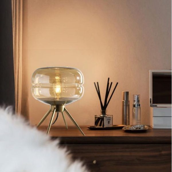 Đèn Bàn Thuỷ Tinh 4 Chân Đồng Chắc Chắn Decor Phòng Khách, Đọc Sách Thư Giãn