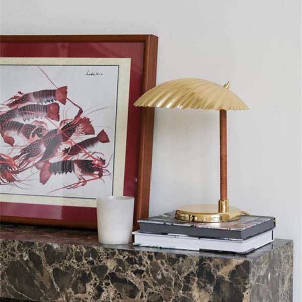 Đèn Bàn Vỏ Sò Đồng Thau Mạ Crom Phong Cách Cổ Điển Decor Bàn Làm Việc, Đọc Sách