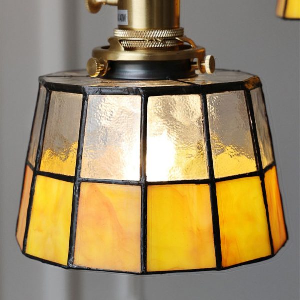 Đèn Chùm Đồng Kính Màu Vàng Cổ Điển Retro Phòng Bếp Ánh Sáng Ấm