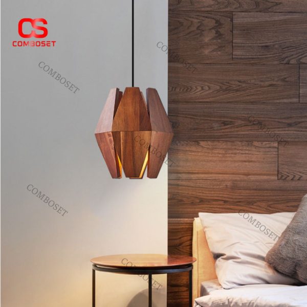 Đèn Chùm Gỗ Màu Óc Chó Tối Giản Thiết Kế Vát 4 Đầu Gỗ Hình Học Độc Đáo