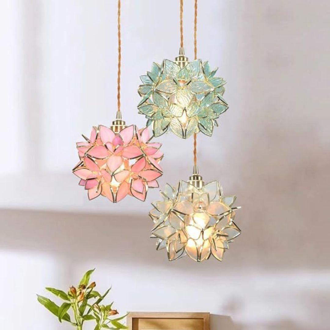 Đèn Chùm Hoa Cẩm Tú Cầu Thuỷ Tinh Viền Đồng Sang Trọng Decor Phòng Ngủ, Bàn Ăn